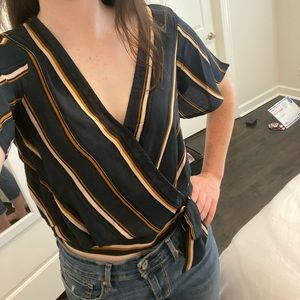 Striped crop wrap blouse